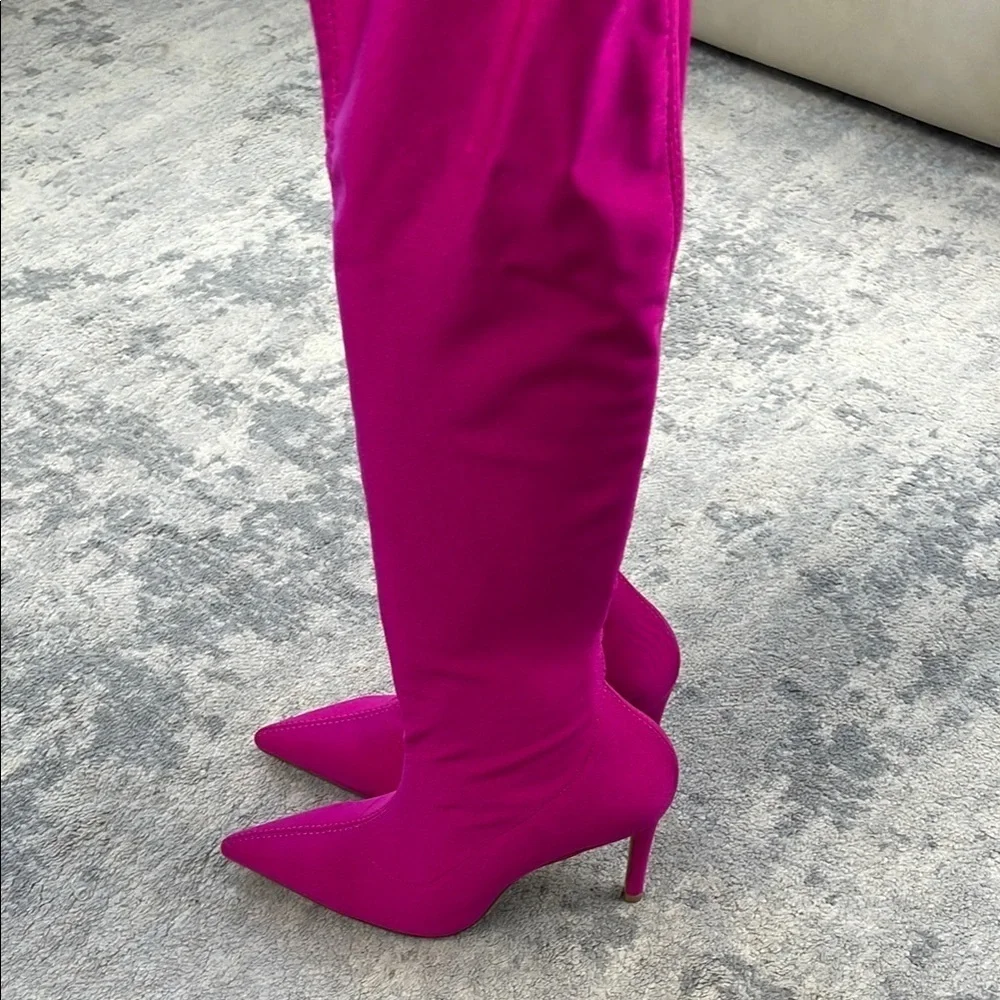 New Stuart Weitzman Ultrastuart Legging 100 Boot Fuchsia Pink OTK Sexy Sz 7.5
